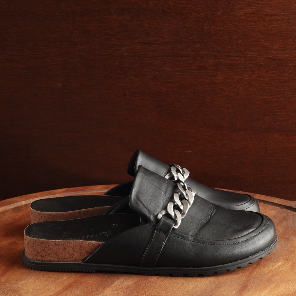 Vionic Mules WMS SZ 9.5 BLK Georgie Leather Comfort Walking Preppy Academia Shoe